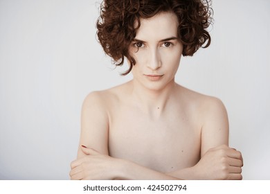 Cropped Portrait Beautiful Brunette Slim Woman Stock Photo 424502794