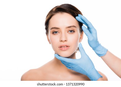 Cropped View Plastic Surgeon Blue Latex Stock Photo