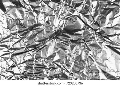 Crumpled Silver Aluminum Foil Background Abstract Stock Photo