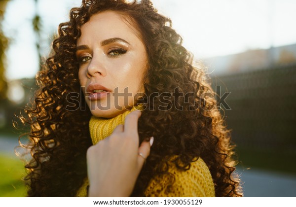 Curly Brunette Looked Chiseled Chiseled Facial Stock Photo 1930055129