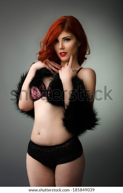 Curvy Redhead Woman Posing Sexy Lingerie Stock Photo Edit Now 185849039