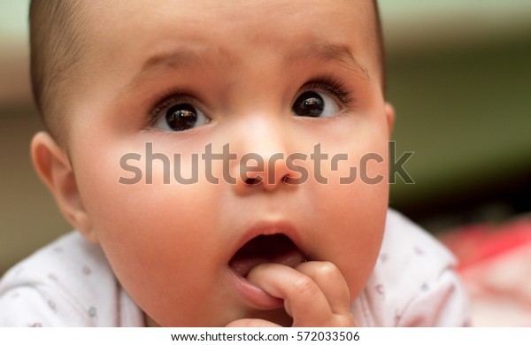 Cute Baby Puts His Fingers His Stock Photo Shutterstock