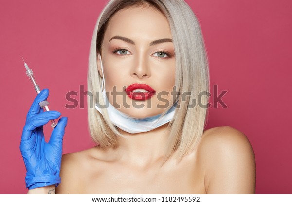 Cute Female Doctor Blonde Hair Wearing Stock Photo