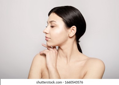 Cute Fresh Brunette Naked Shoulders Posing Stock Photo 1660543576