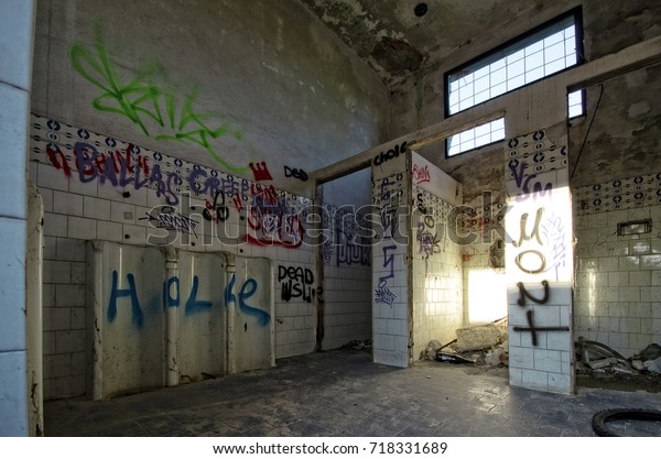 Dirty Abandoned Bathroom Graffiti On White Stock Photo Edit Now 718331689