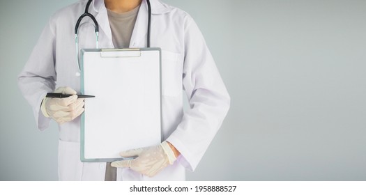 Doctor Hold Clipboard Copy Spec Background Stock Photo