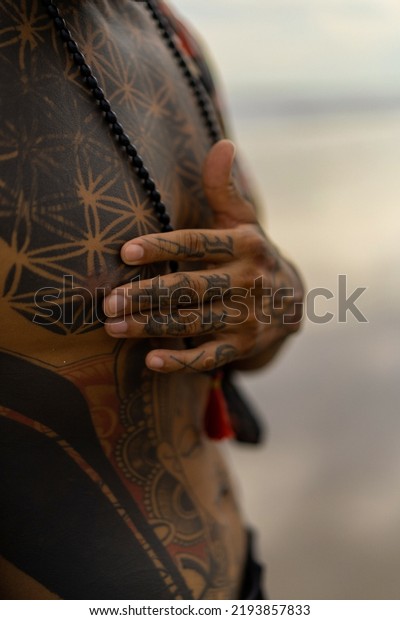 Emotional Portrait Handsome Mexican Tattooed Man Stock Photo 2193857833