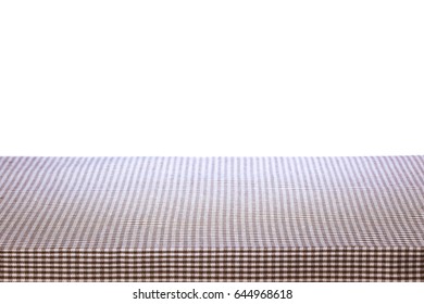 Empty Wooden Table Covered Checkered Tablecloth Stock Photo