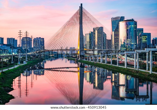 Estaiada Bridge Sao Paulo Sunset Skyline Stock Photo Edit Now 450913045