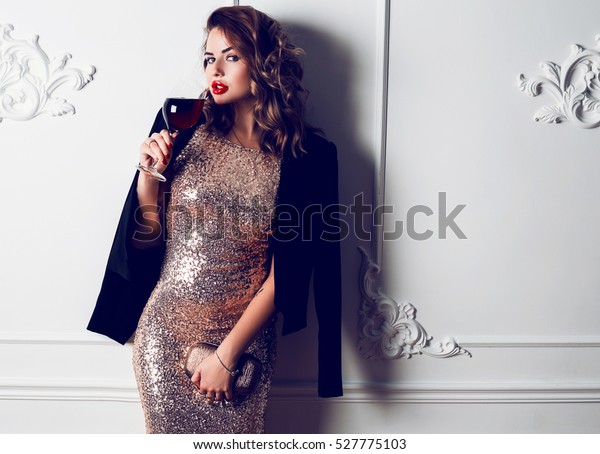 Fashionable Flash Portrait Sexy Brunette Woman Stock Photo Edit Now