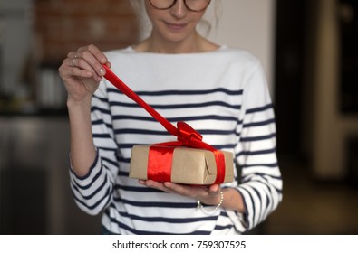 Female Hands Holding Gift Box Red Stock Photo Edit Now 759307525