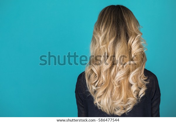 Female Long Wavy Blonde Hair Rear Stock Photo Edit Now 586477544