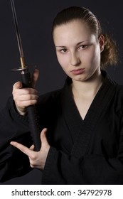 Female Samurai Holding Her Hands Katana Stock Photo Edit Now 34792978