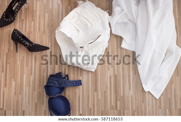 Female Shoes Underwear Lingerie On Floor Stock Photo Edit Now 587118653