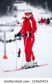 Rear View Female Skier Standing Topless Stock Photo Edit Now