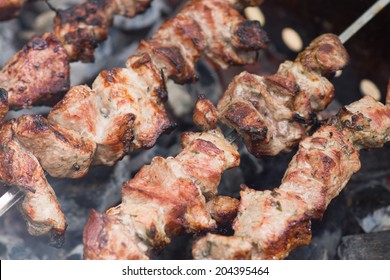 Fresh Meat Shish Kebab Shashlik Prepared Stock Photo 204395464