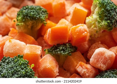 Frozen Carrots Broccoli Pieces Closeup Background Stock Photo