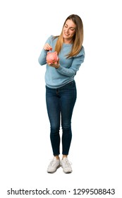 Full Body Blonde Woman Blue Shirt Stock Photo Shutterstock