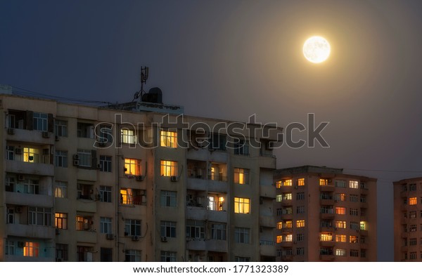 Full Moon Over Night City Baku Stock Photo 1771323389 Shutterstock