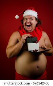 Waiter Naked Torso Hat Santa Claus Stock Photo Edit Now 538833373