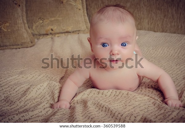 Funny Naked Baby Big Blue Eyes Stock Photo Edit Now 360539588