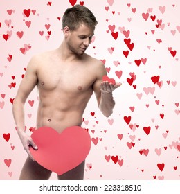 Funny Naked Man Holding Red Gift Stock Photo Edit Now 223318468