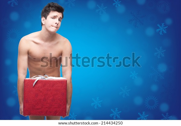 Funny Naked Man Holding Red Gift Stock Photo Shutterstock