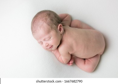 Funny Newborn Baby Sleeping Peacefully Naked Stock Photo 1667682790