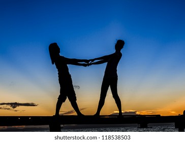 Naked Man Woman Holding Hands Silhouette Stock Vector Royalty Free