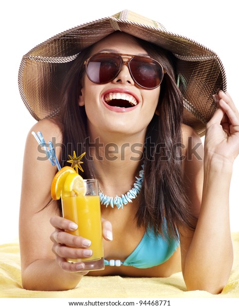 Girl Bikini Drink Juice Through Straw Stock Photo Shutterstock