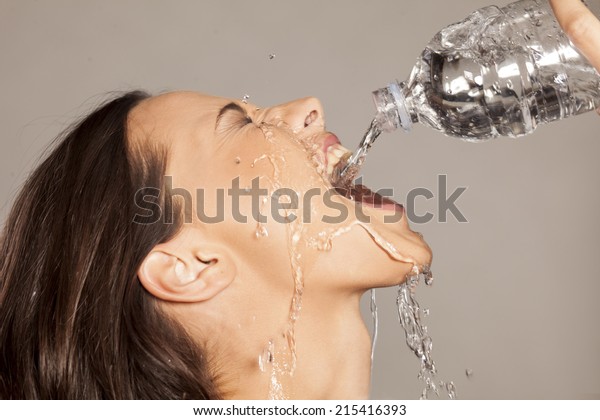 Girl Pouring Water Into Her Mouth Stock Photo Shutterstock