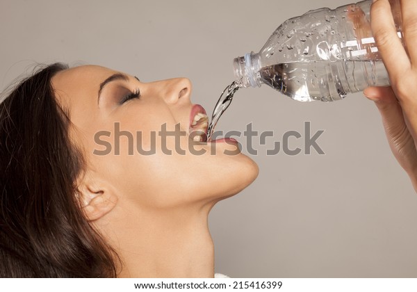 Girl Pouring Water Into Her Mouth Stock Photo Shutterstock