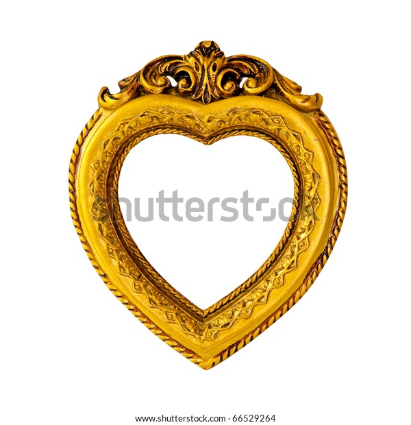 Gold Frame Heart Shape Isolated Clipping Stock Photo