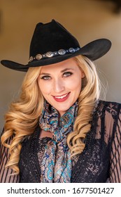 Gorgeous Blonde Model Dressed Cowgirl Enjoying Stock Photo