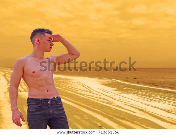 Half Naked Guy Standing On Beach Stock Photo 713651566 Shutterstock