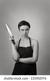 Half Naked Woman Holding Knife Just Stock Photo Shutterstock