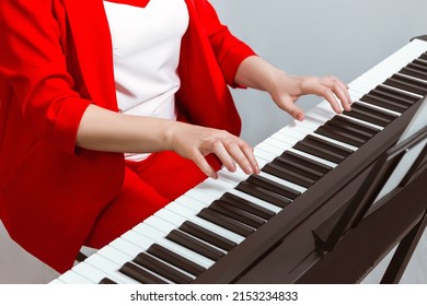 Hands Girl Pianist Playing Piano Closeup Stock Photo