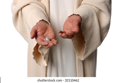 Hands Jesus Holding Pearl Parable Pearl Stock Photo Shutterstock