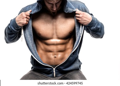 Handsome Man Open Jacket Revealing Muscular Stock Photo Edit Now