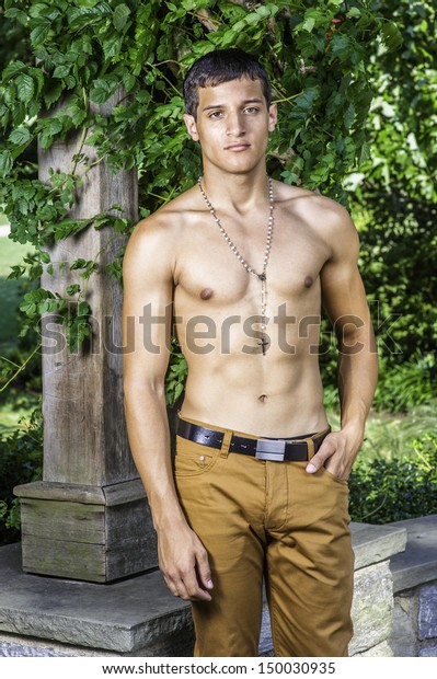 Handsome Muscular Guy Half Naked Standing Stockfoto Shutterstock