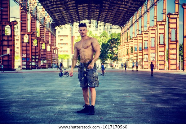 Handsome Muscular Shirtless Hunk Man Outdoor Stock Photo Edit Now