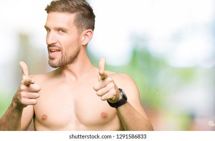 Handsome Shirtless Man Showing Nude Chest Stock Photo 1291586833