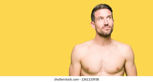 Handsome Shirtless Man Showing Nude Chest Stock Photo 1361133938