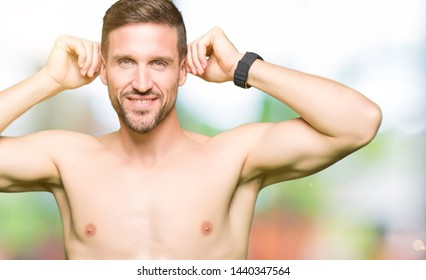 Handsome Shirtless Man Showing Nude Chest Stock Photo