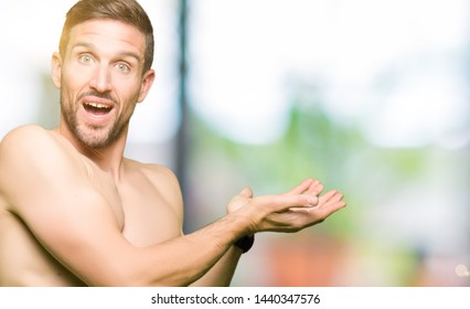 Handsome Shirtless Man Showing Nude Chest Stock Photo