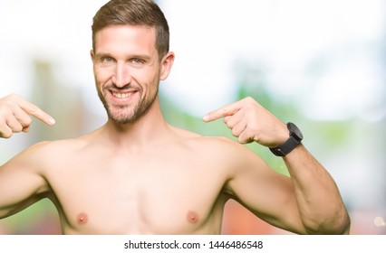 Handsome Shirtless Man Showing Nude Chest Stock Photo