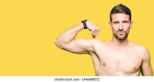 Handsome Shirtless Man Showing Nude Chest Foto Stok