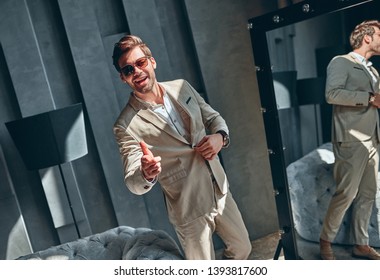 Handsome Stylish Man Beige Suit Home Stock Photo Shutterstock