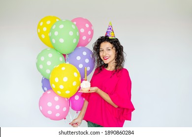 Happy Birthday Sexy Brunette Girl Posing Stock Photo