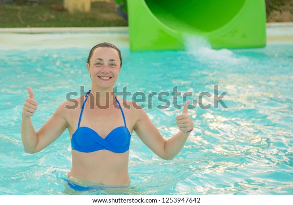 Happy Girl Bikini Sliding Water Park Stock Photo 1253947642 Shutterstock